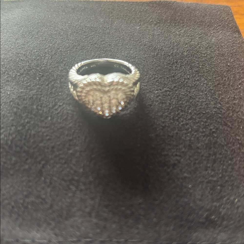 Judith Ripka hallmarked CZ heart & rope design & Fleur de lis undergallery ring